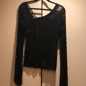 Beaded black dress blouse with slit sleeves
